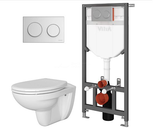 Комплект 4 в 1 Vitra 9773B003-7206 Normus L-box: подвесной унитаз + сиденье с микролифтом + инсталляция для монтажа + панель управления глянцевый хром