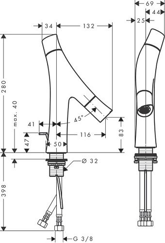 Смеситель для раковины однорычажный высокий Hansgrohe Axor Starck 12010000