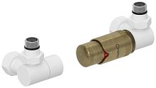 Терморегулятор Сунержа 30-1422-6213 автоматический 3D, правый, G 1/2" НР х G 3/4" НГ (набор), матовый белый/состаренная бронза