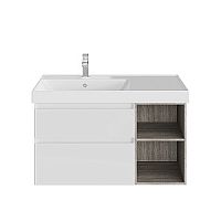 Тумба Kerama Marazzi CU.90Lh\WHT Cubo под раковину подвесная 90х47 см, левая, белый глянец/древесный