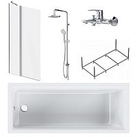 Набор AM.PM W90ASET-170D3W5 Gem: Ванна 170х70 см с каркасом, шторкой + душевая система со смесителем для ванны,душа, белый