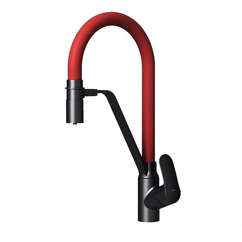 Смеситель AM.PM F8007828 Like, для кухни с каналом для питьевой воды/гибким изливом, черный/красный