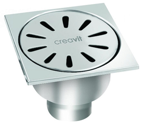 Трап Creavit FS116A для душа 10х10 см, с вертикальным выпуском, хром