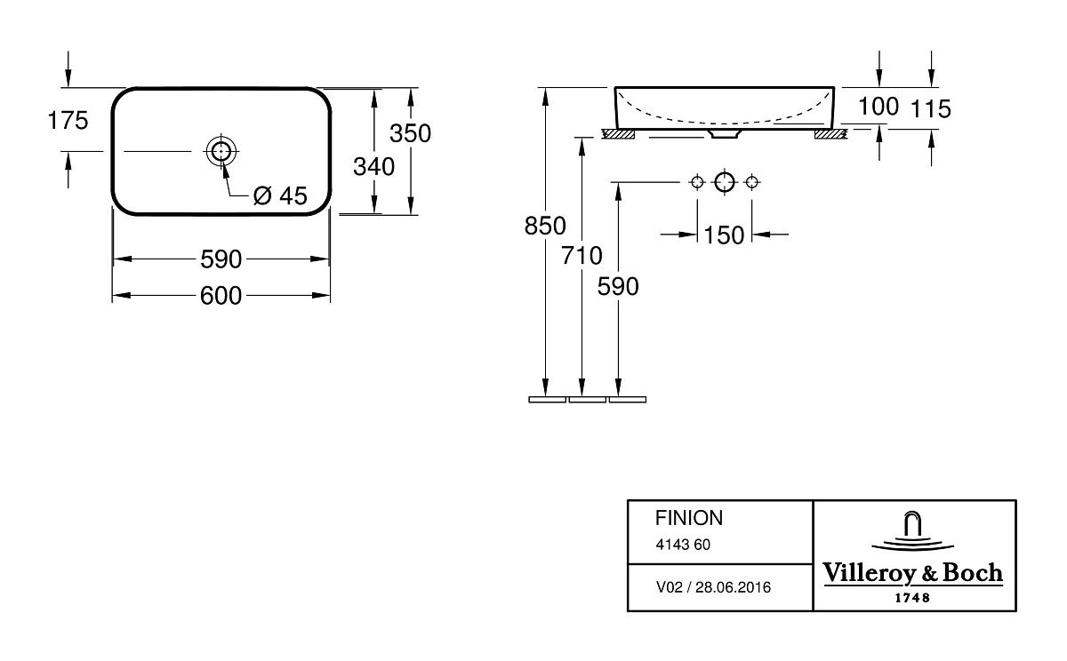 Накладная Villeroy & Boch Finion 35 x 60 см ceramicplus 414361r1