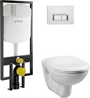 Комплект 4 в 1 Vitra 9773B003-7200 Normus: подвесной унитаз + сиденье микролифт + инсталляция для монтажа + панель смыва хром