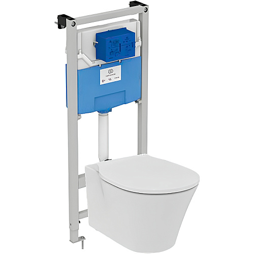 Комплект 3 в 1 Ideal Standard E212101 Connect Air AquaBlade®: подвесной унитаз E005401 + тонкая крышка-сиденье E036601 с функцией плавного закрытия + инсталляция для монтажа Prosys Frame 120 M R020467, Euro White (евробелый)