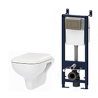 Комплект AM.PM IS3801700 Like: инсталляция + клавиша глянцевый хром + подвесной унитаз FlashClean + сиденье-микролифт, белый