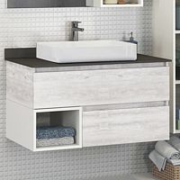 Тумба Comforty 00-00003828 Прага подвесная 90х52 см, с раковиной 78189, дуб белый/антрацит Тумба Comforty 00-00003828 Прага подвесная 90х52 см, с раковиной 78189, дуб белый/антрацит
