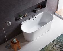 BelBagno BB409-1500-80 Отдельностоящая, овальная акриловая ванна в комплекте со сливом-переливом цвета хром Цвет:Белый