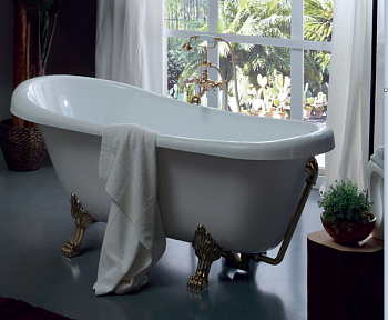 Ванна Kerasan Retro 1055 93, белая с бронзовыми ножками, сифон и слив-перелив в комплекте, 170х77