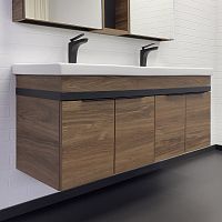 Тумба-умывальник Comforty 00-00017178 Дуэт подвесная 125х47 см, дуб темно-коричневый