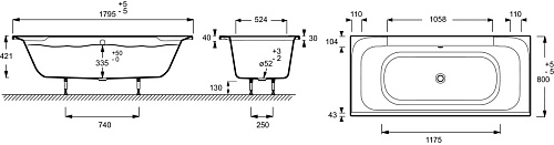 Ванна акриловая, с ножками и слив-переливом Jacob Delafon DOBLE CE6D013 купить недорого в интернет-магазине Керамос