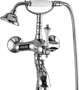 Смеситель Cezares MARGOT-VDM-01-Bi для ванны, с ручным душем, хром,ручки белые