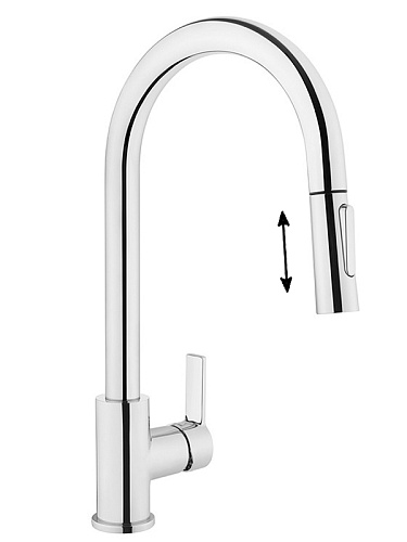 Смеситель Vitra A42145EXP Masterline для кухонной мойки, с выдвижным изливом, хром Смеситель Vitra A42145EXP Masterline для кухонной мойки, с выдвижным изливом, хром