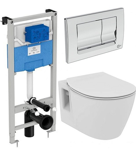 Комплект 4 в 1 Ideal Standard E8822301PC Connect Prosys Solea M1: подвесной унитаз Rimless, безободковый E822301 + крышка-сиденье E772401 + инсталляция для монтажа Prosys Frame 120 M R020467 + механическая панель смыва Solea M1 R0108AA, Euro White (евробе Комплект 4 в 1 Ideal Standard E8822301PC Connect Prosys Solea M1: подвесной унитаз Rimless, безободковый E822301 + крышка-сиденье E772401 + инсталляция для монтажа Prosys Frame 120 M R020467 + механическая панель смыва Solea M1 R0108AA, Euro White (евробе