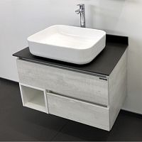 Тумба Comforty 00-00004198 Прага подвесная 75х52 см, с раковиной T-Y9378, дуб белый/антрацит Тумба Comforty 00-00004198 Прага подвесная 75х52 см, с раковиной T-Y9378, дуб белый/антрацит