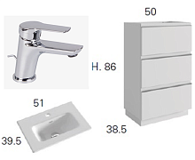 Сет №935 LACE054 System Stock, Раковина для мебели + Y9L354 Lacato Opaco Stock, Тумба под раковину напольная, с ящиками + F3761CR, Смеситель для раковины