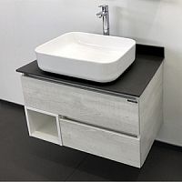 Тумба Comforty 00-00004198 Прага подвесная 75х52 см, с раковиной T-Y9378, дуб белый/антрацит