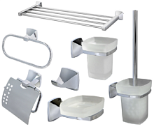 Сет № 1894 K-2511, Полка для полотенец (Chrome) + K-2523, Крючок (Chrome) + K-2525, Держатель туалетной бумаги без крышки (Chrome) + K-2527, Ершик настенный, для унитаза (Chrome) + K-2528, Подстакан/подставка для зуб. щеток (Chrome) + K-2529, Мыльница нас