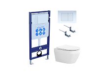 Комплект Aquatek SET Лея-009 4 в 1: рама Standard INS-0000012 + крепеж KKI-0000002 + кнопка KDI-0000009 + унитаз AQ1199-00 с крышкой-сиденьем Soft-close, белый