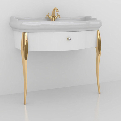 Мебель Kerasan Retro 7363 K8, под раковину 1050, белый глянец, ножки золото, ручки: кристалл,кольцо-золото упаковка-2 коробки