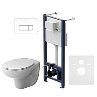 Инсталляция AM.PM IS48001.741700 Sense с клавишей Pro M, белый глянец + подвесной унитаз безободковый + сиденье-микролифт