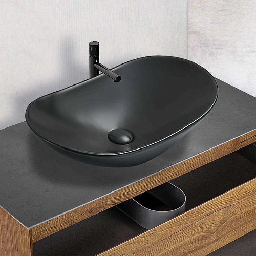 Раковина Vincea VBS-508MB керамическая, 61.5х36 см, накладная, черный матовый Раковина Vincea VBS-508MB керамическая, 61.5х36 см, накладная, черный матовый