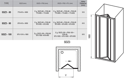 Дверь для душа, складная Ravak Supernova 02V70100ZG купить недорого в интернет-магазине Керамос