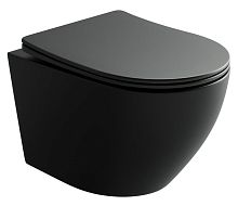 Унитаз Ceramica Nova CN11001MB Uno Rimless подвесной, 36х49 см, глубокий смыв, с ультра тонкой крышкой-сиденьем, черный матовый