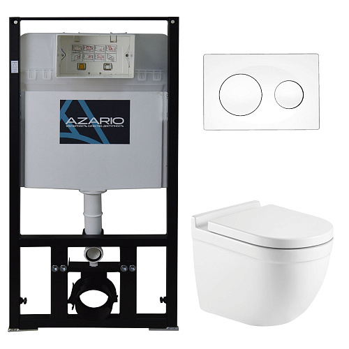 Комплект инсталляции Azario AZ-8010-1000+AZ-8200-0012+AZ-0017 E-R с унитазом Fora с сиденьем микролифт и клавишей смыва-0012, белая