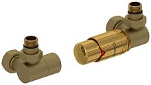 Терморегулятор Сунержа 032-1422-6207 автоматический 3D, правый, G 1/2" НР х G 3/4" НГ (набор), матовое золото/золото