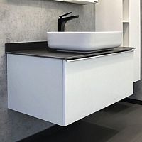 Тумба Comforty 00-00007899 Милан подвесная 90х52 см, со столешницей/раковиной T-Y9378, белый глянец/серый