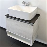 Тумба Comforty 00-00003478 Прага подвесная 60х40 см, с раковиной PZ-6068, дуб белый/антрацит Тумба Comforty 00-00003478 Прага подвесная 60х40 см, с раковиной PZ-6068, дуб белый/антрацит