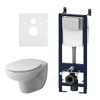 Комплект AM.PM IS301.741700 Sense: инсталляция + клавиша белый + подвесной унитаз + сиденье-микролифт, белый