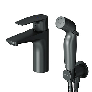 Смеситель AM.PM F90A03022 Gem, для раковины, с гигиеническим душем, черный матовый