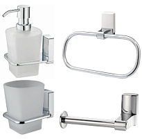 Сет № 1890 K-5028, Подстакан/подставка для зуб. щеток (Chrome) + K-5060WHITE, Полотенцедержатель кольцо + K-5096, Держатель туалетной бумаги (Chrome) + K-5099, Дозатор для ж/мыла, настенный (Chrome)