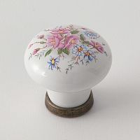 Ручка-кнопка Eban FAC01PO CERAMICA Decoro Fiore, для мебели с рисунком цветы, цвет: белый-керамика
