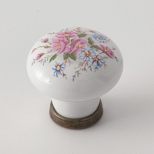 Ручка-кнопка Eban FAC01PO CERAMICA Decoro Fiore, для мебели с рисунком цветы, цвет: белый-керамика снят с производства