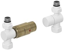 Терморегулятор Сунержа 30-1420-6213 автоматический, прямой, G 1/2" НР х G 3/4" НГ (набор), матовый белый/состаренная бронза