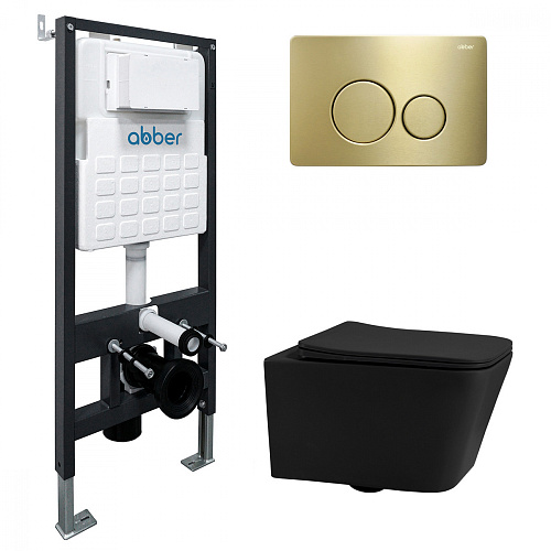 Комплект: Унитаз, Инсталляция, Кнопка смыва Abber Rechteck AC1201MB-AC0105-AC0121MMG Комплект: Унитаз, Инсталляция, Кнопка смыва Abber Rechteck AC1201MB-AC0105-AC0121MMG