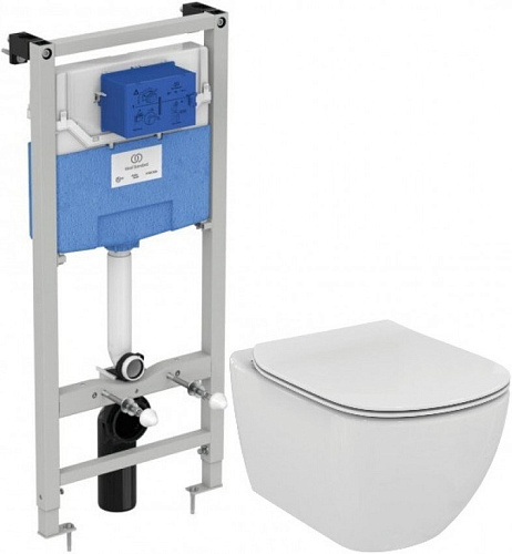 Комплект 3 в 1 Ideal Standard T386801 Prosys Tesi AquaBlade®: подвесной унитаз T007901 + крышка-сиденье + инсталляция для монтажа, Euro White (евробелый)