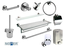 Сет 2150 16850.S_Nofer NIZA Вешалка для полотенец 65см, матовая нерж.сталь 16853.S_Nofer Niza Полка для полотенец матовая нерж.сталь 16856.S_Nofer NIZA Полка для ванны, стекло/матовая нерж.сталь 16857.S_Nofer Niza Ершик для унитаза, матовая нерж.сталь1685