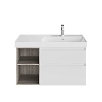 Тумба Kerama Marazzi CU.90Rh\WHT Cubo под раковину подвесная 90х47 см, правая, белый глянец/древесный Тумба Kerama Marazzi CU.90Rh\WHT Cubo под раковину подвесная 90х47 см, правая, белый глянец/древесный