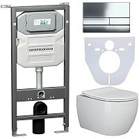 Сет 4 в 1 Ceramica Nova CN3007_1002CH_1000: унитаз подвесной Metric Rimless + система инсталляции Envision + кнопка смыва Flat, хром Сет 4 в 1 Ceramica Nova CN3007_1002CH_1000: унитаз подвесной Metric Rimless + система инсталляции Envision + кнопка смыва Flat, хром