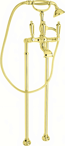 Смеситель Cezares FIRST-VDP-03,24-M для ванны, с ручным душем, напольный, золото 24 карат,ручки металл