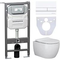 Сет 4 в 1 Ceramica Nova CN3001_1002W_1000: унитаз подвесной Play Rimless + система инсталляции Envision + кнопка смыва Flat, белый Сет 4 в 1 Ceramica Nova CN3001_1002W_1000: унитаз подвесной Play Rimless + система инсталляции Envision + кнопка смыва Flat, белый