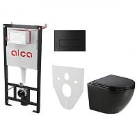 Комплект инсталяции Azario AM101/1120-4:1 RU M578-0001+AZ-0046N-MB с унитазом Grado AZ-0046 чёрный матовый с сиденьем микролифт и клавишей смыва, черная