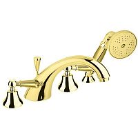 Cмеситель Cezares FIRST-BVD-03/24-M на борт ванны с ручным душем, исполнение золото, ручки золото