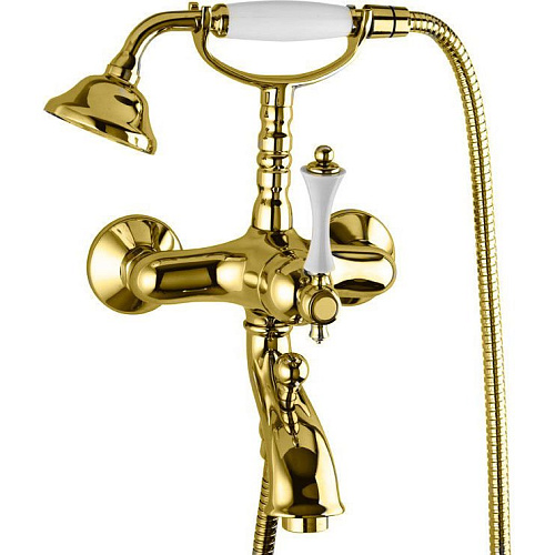 Смеситель Cezares MARGOT-VDM-03/24-Bi/A для ванны с ручным душем, золото, ручка белая/металл