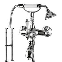 Смеситель Cezares MARGOT-VDPS-01-Bi для ванны, с ручным душем, напольный, хром,ручки белые